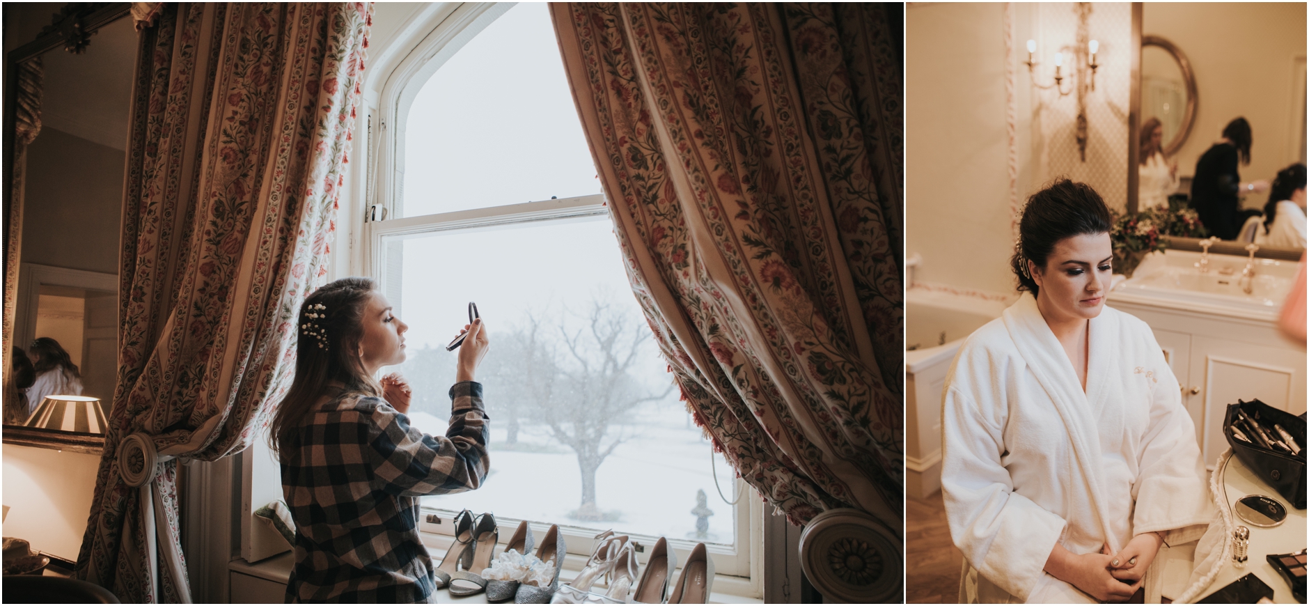 dundas castle bridesmaid putting on make up at mirror