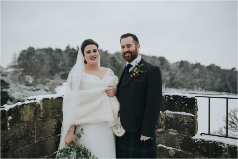 Snowy winter wedding at Dundas Castle, South Queensferry – Becky & Mike