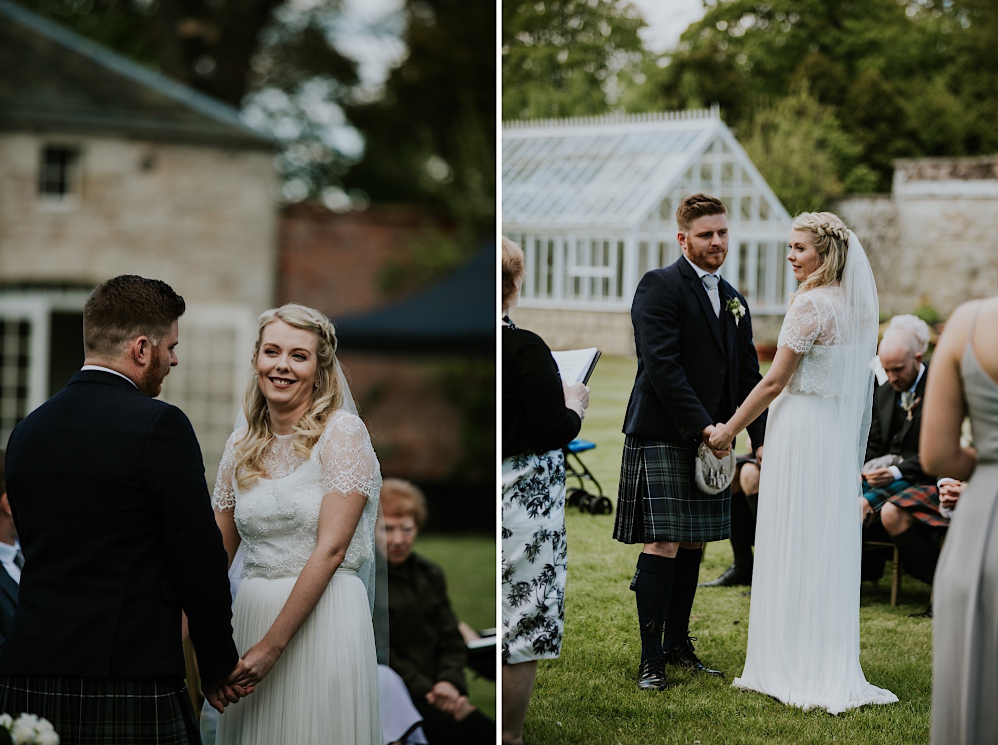 outdoor summer wedding ceremony at kirknewton stables edinburgh rustic barn venue